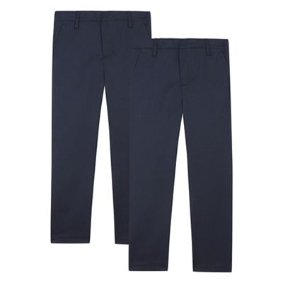 Pack of two boy's navy flat front school trousers